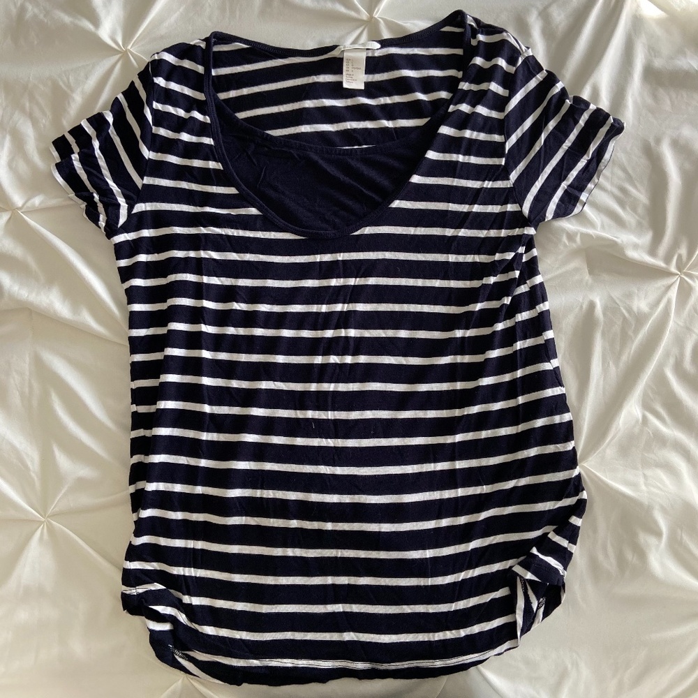 H&M MAMA: Navy/White Striped Nursing-Friendly Top